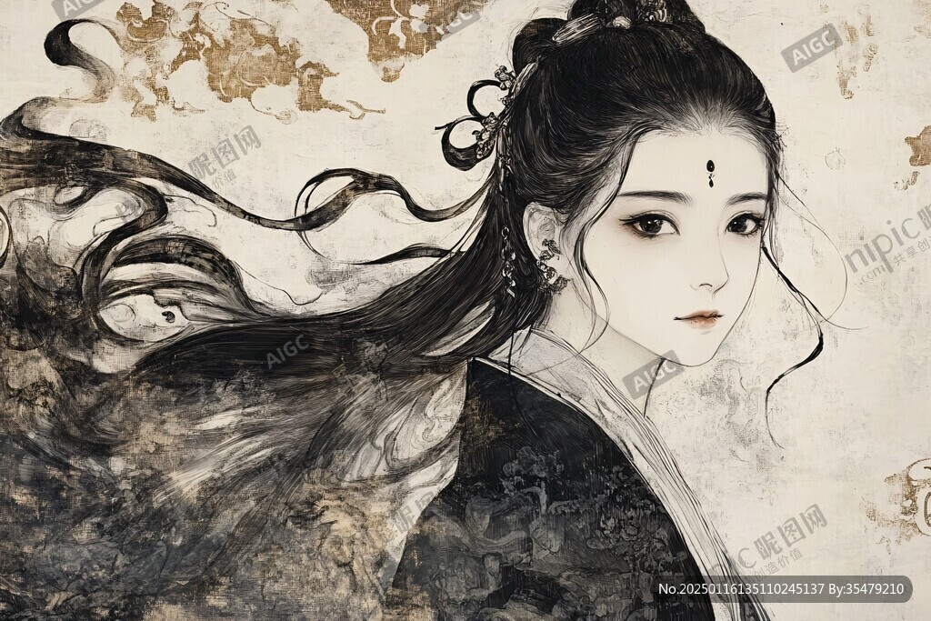 古风美女头像插画封面