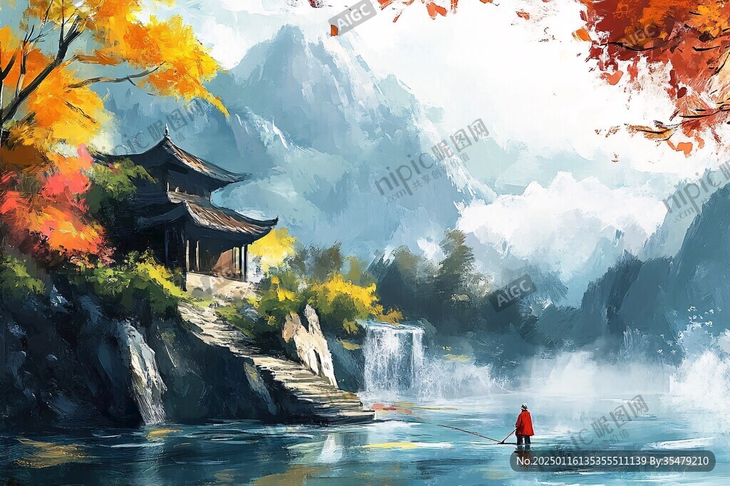 古风秋天景色插画