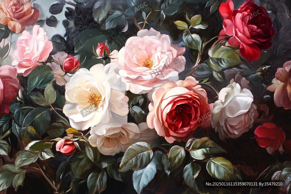 玫瑰油画玫瑰花卉