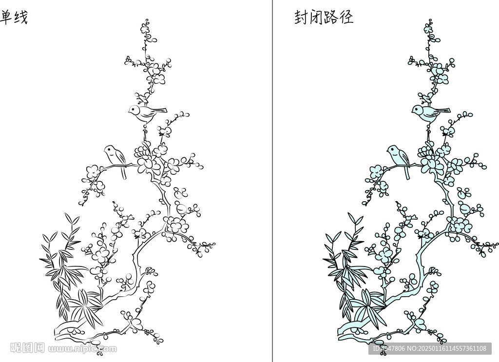 梅花与鸟 矢量图