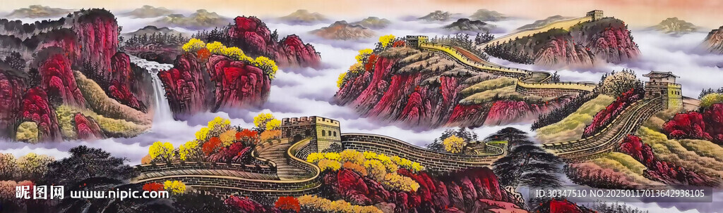 国画长城山水画
