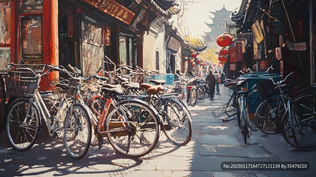 油画古街巷