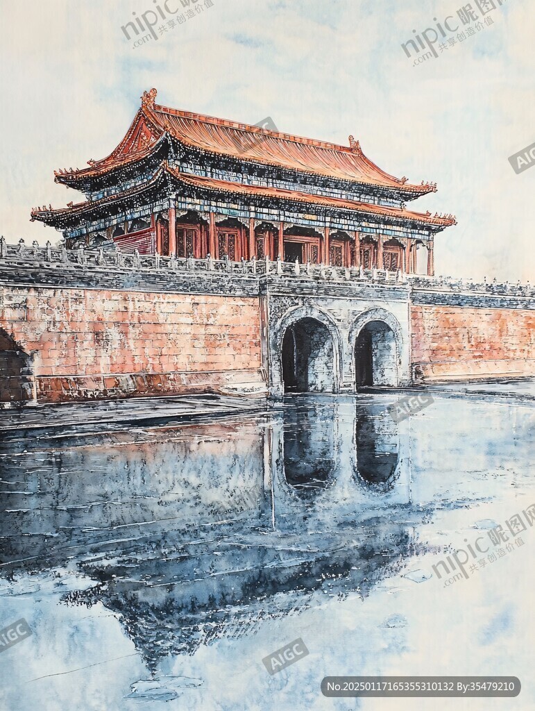 故宫手绘水彩艺术