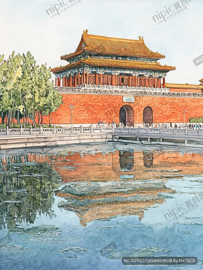 故宫手绘水彩艺术