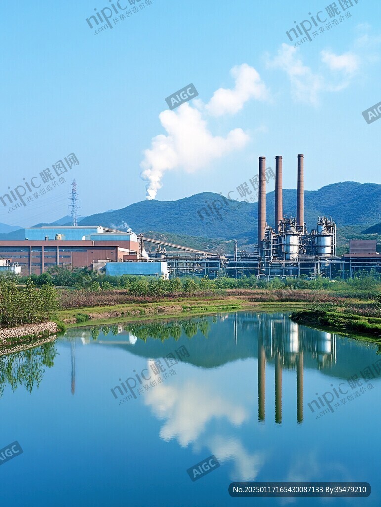 湿地边的火力发电厂