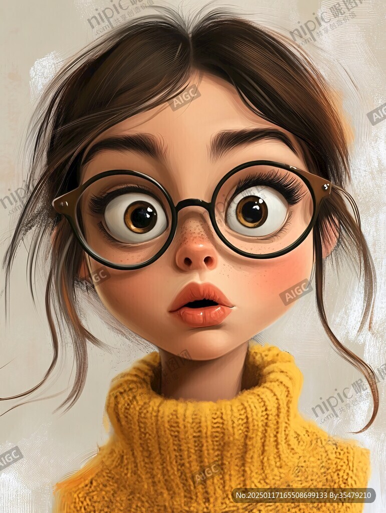插画人物戴眼镜女孩