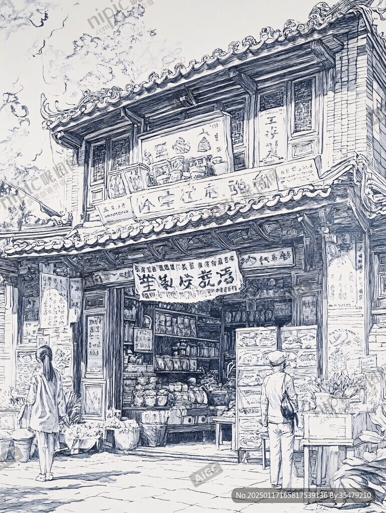 手绘束河古镇