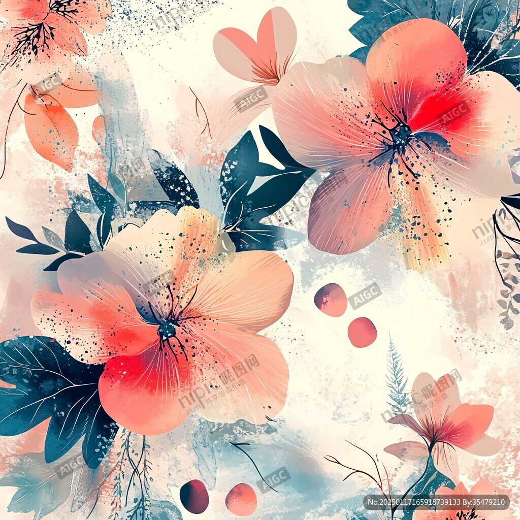 数码印花图案手绘花卉