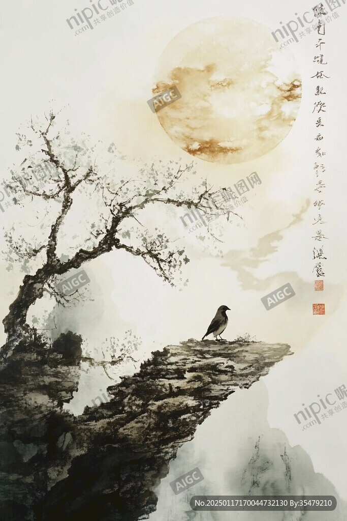 月圆双雀