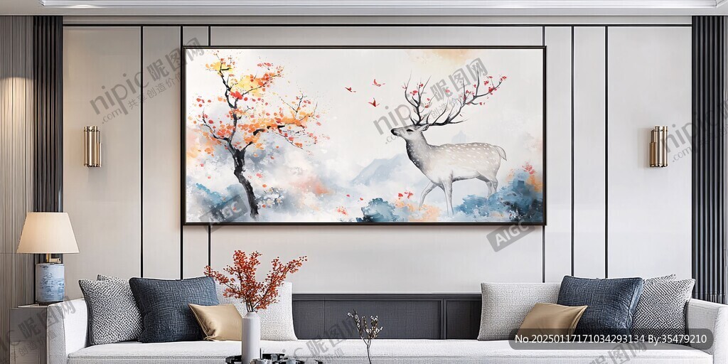 轻奢麋鹿珐琅彩浮雕画