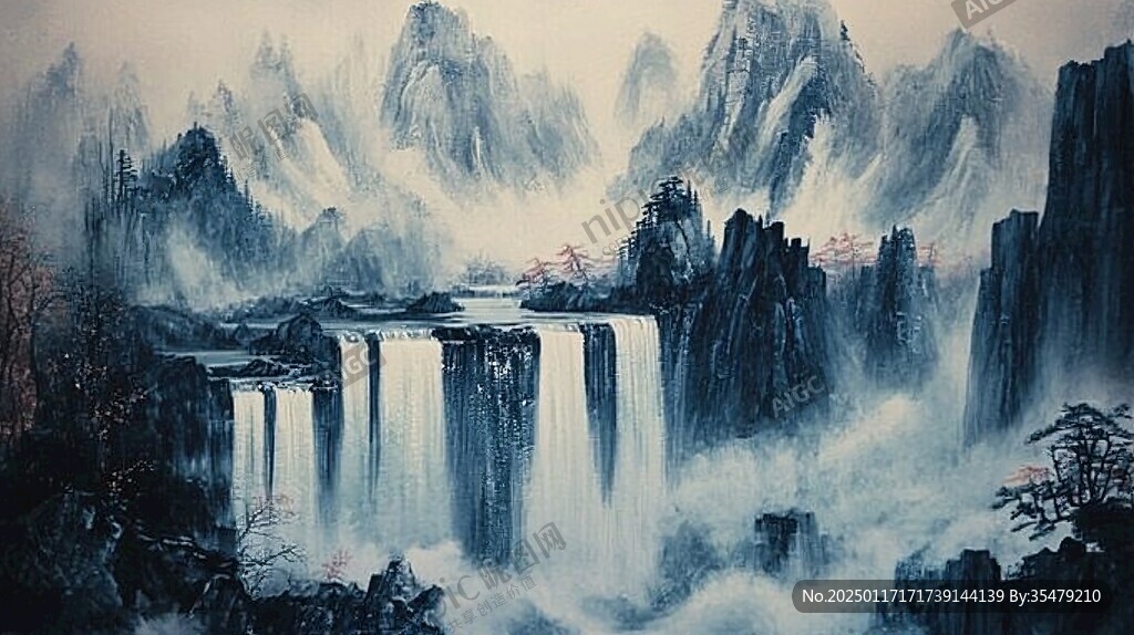 蓝色经典巨幅山水