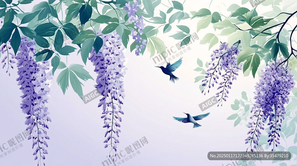 紫藤花开插画