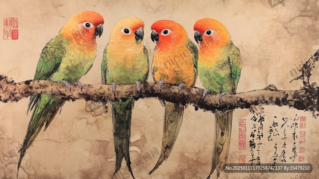 工笔画鹦鹉