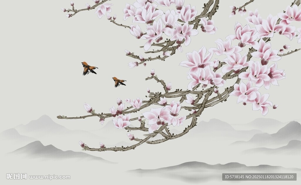 水墨画花鸟中式公司背景电视背景