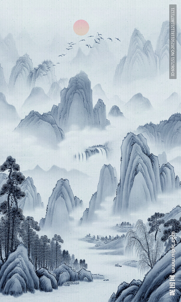 新中式水墨山水玄关画