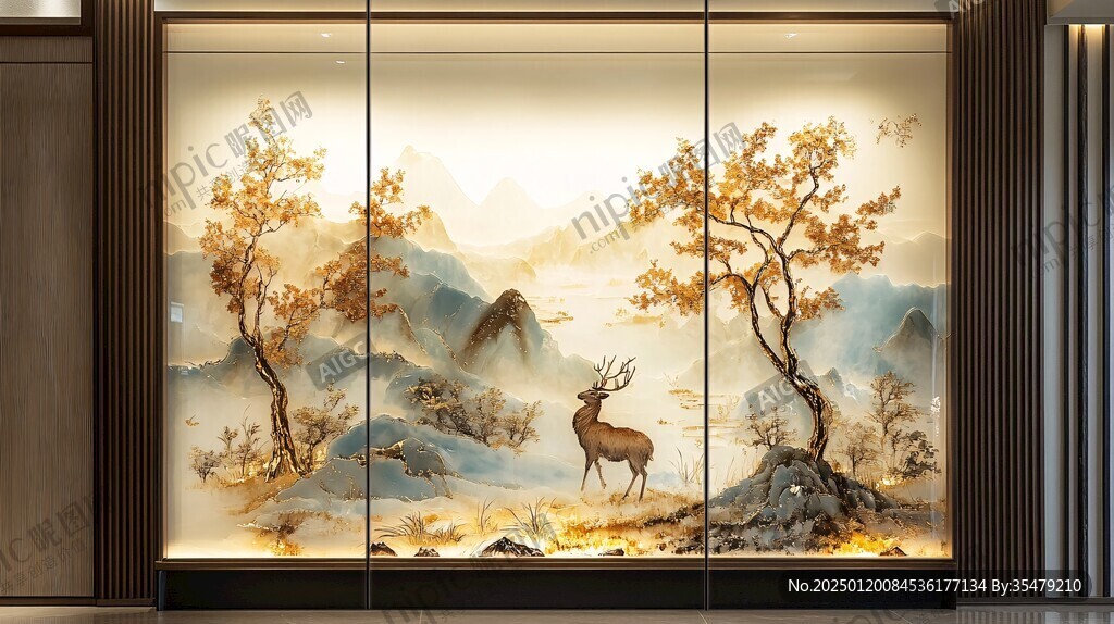 轻奢麋鹿珐琅彩浮雕画