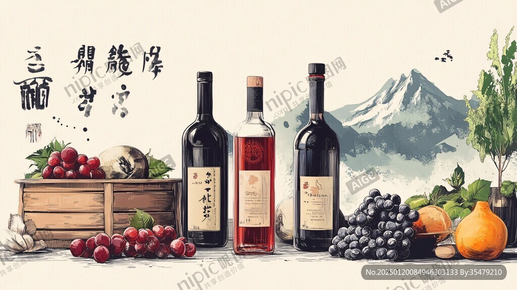 果酒包装插画
