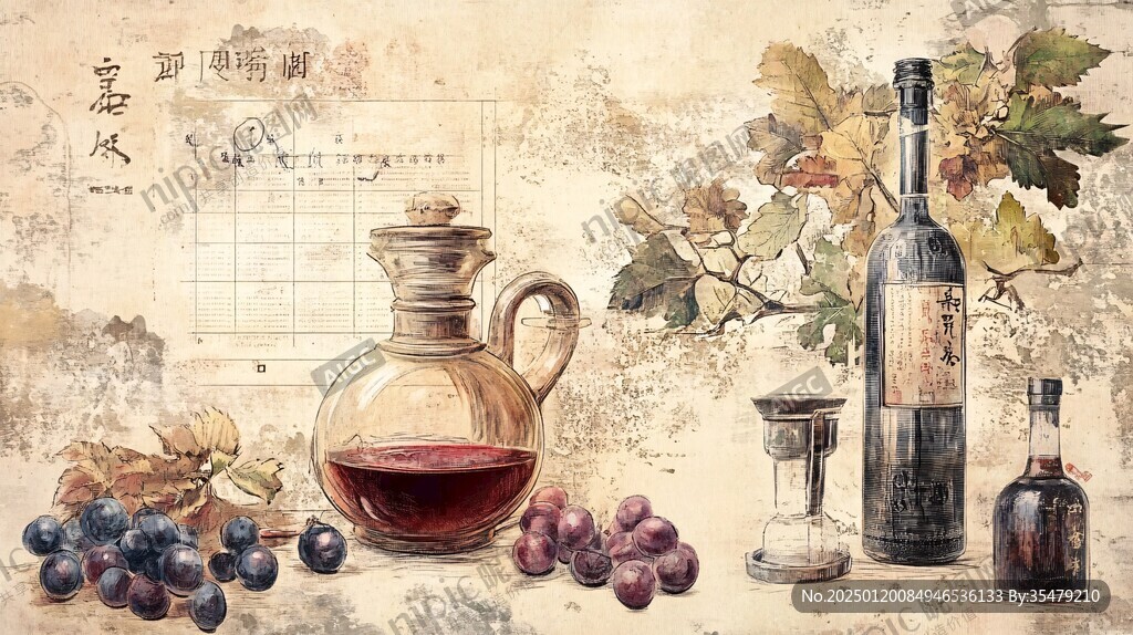 话梅果酒插画