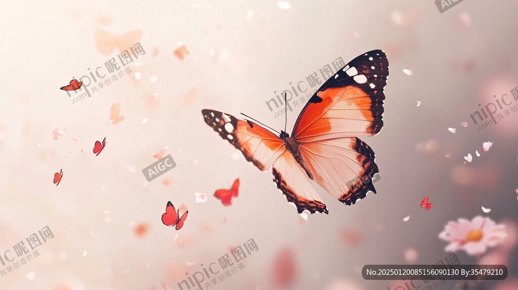 梦幻唯美橙色蝴蝶