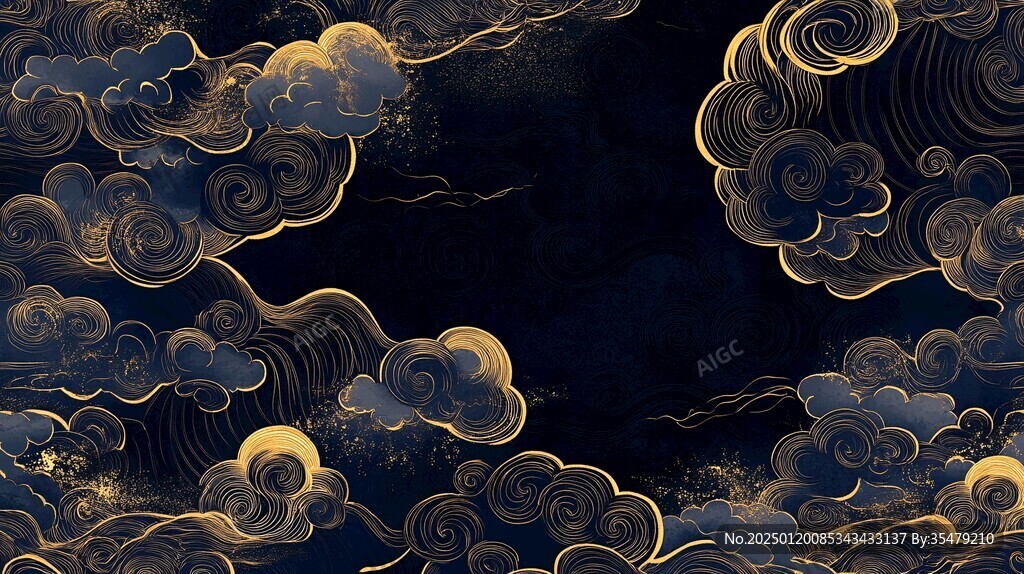 古风线绘云纹墙纸
