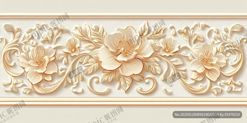 轻奢金色牡丹花线条