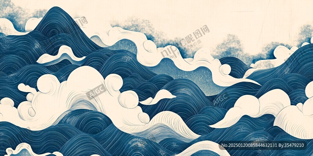 新中式浪花背景墙