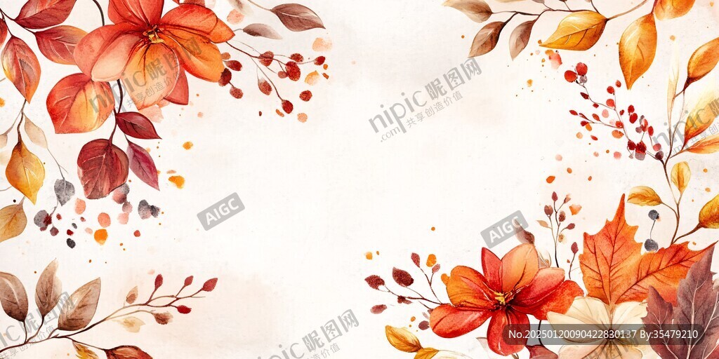 秋色手绘花艺素材