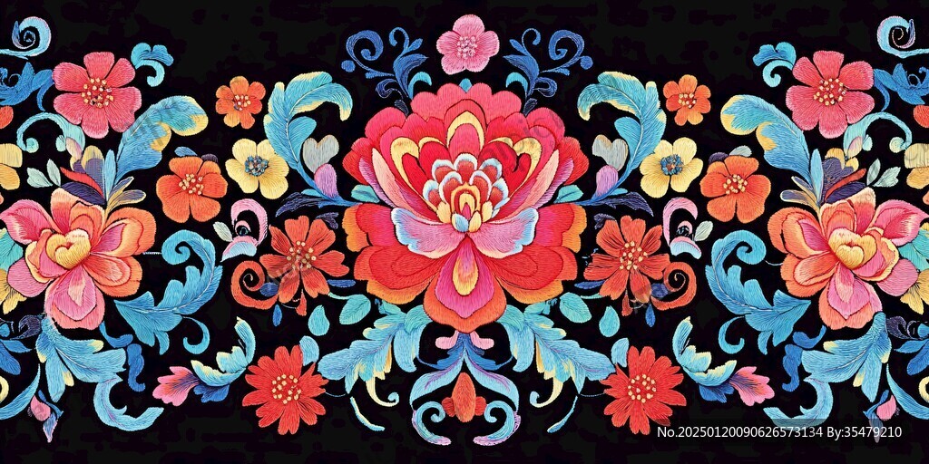 彩色民族风花草花卉