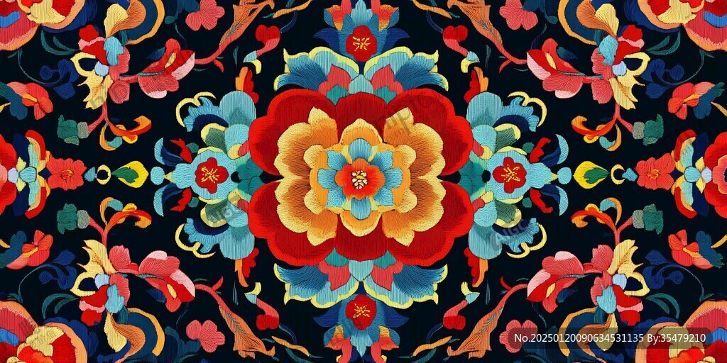 彩色民族风花草花卉