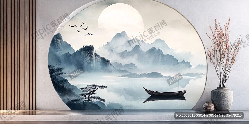 圆形山水背景墙