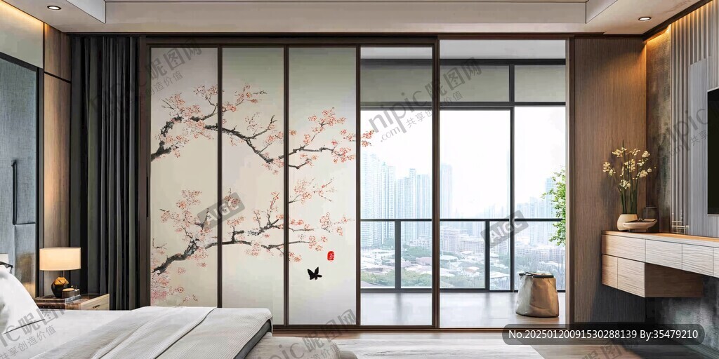 新中式桃花卧室背景
