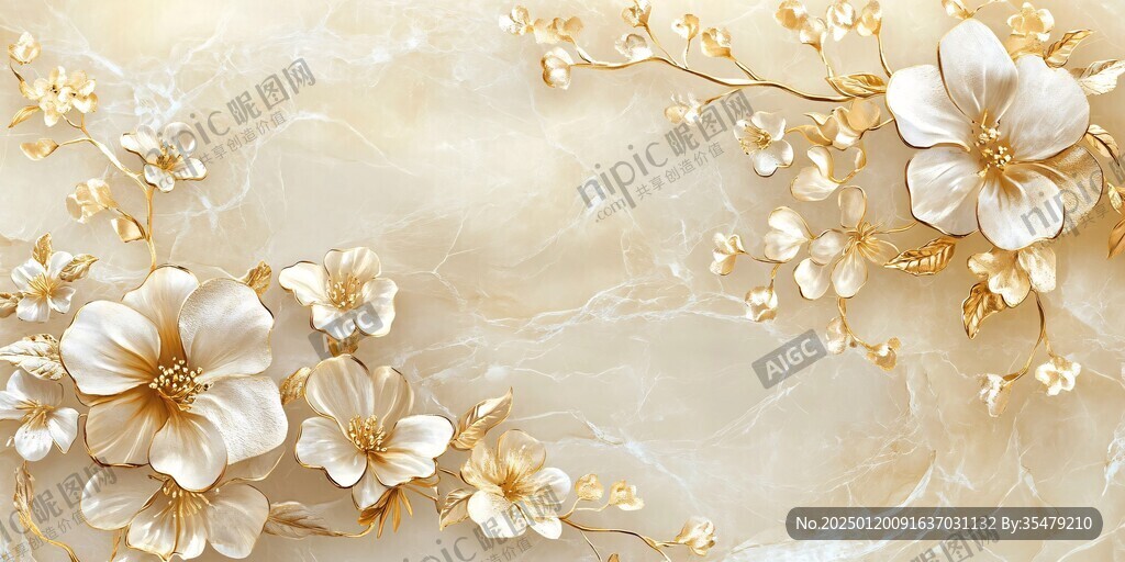 高精手绘黄金拉丝花卉