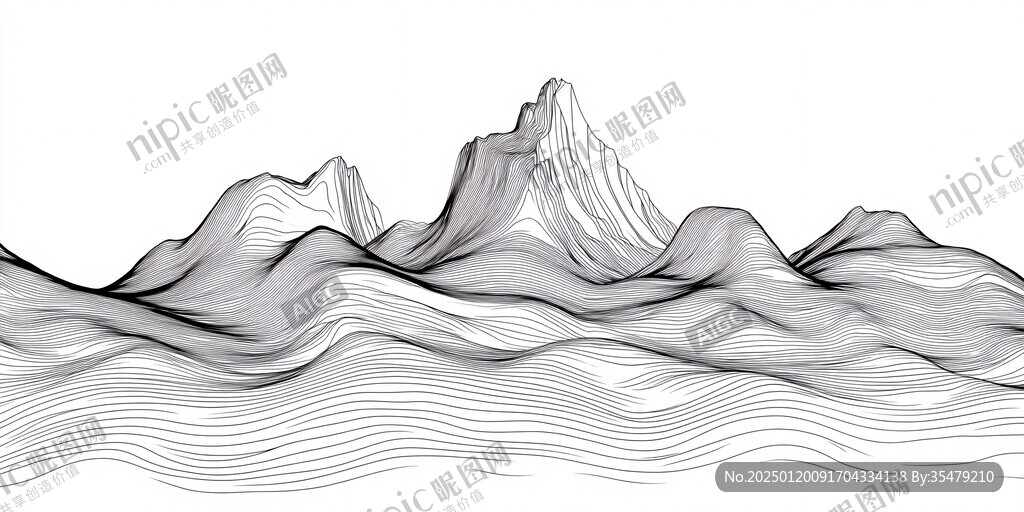 新中式线描山水画