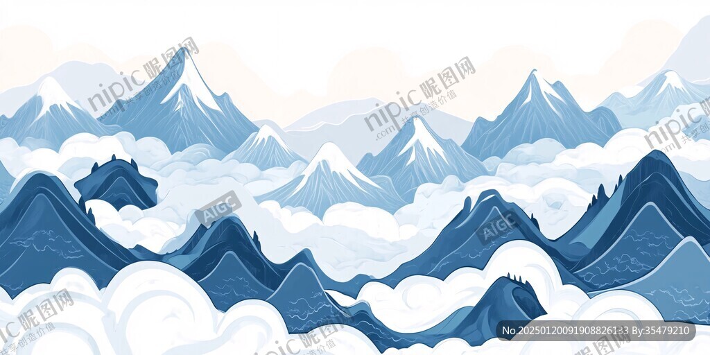 高端山水线包装插画