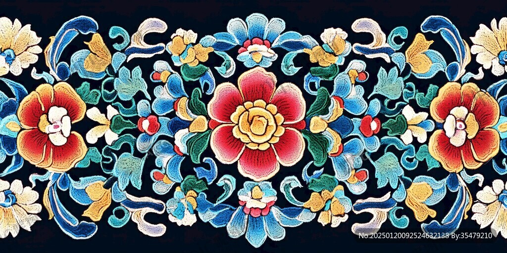 彩色民族风花草花卉
