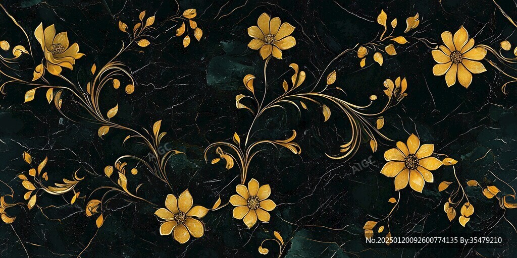 高精手绘黄金拉丝花卉