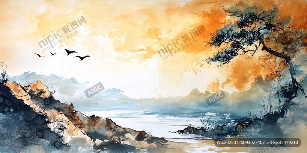黄昏水墨画