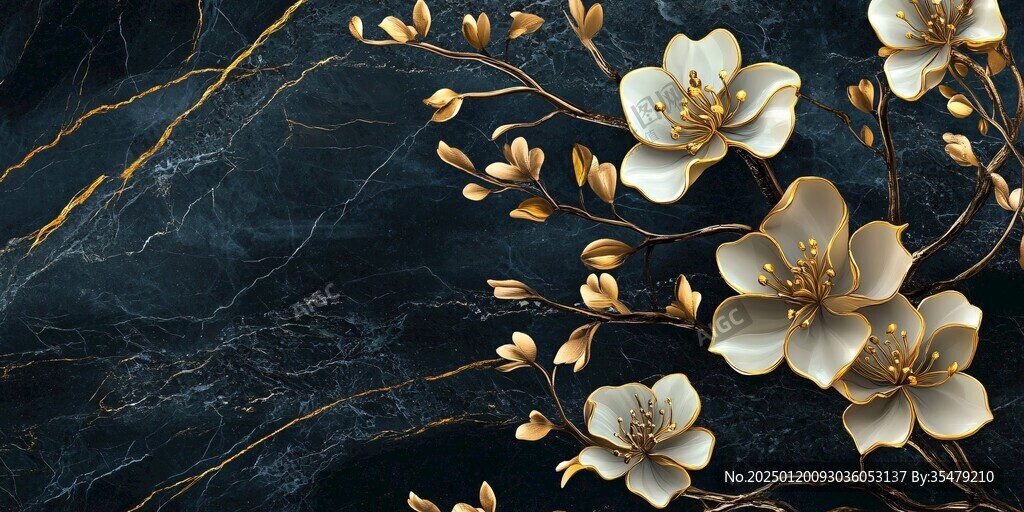高精手绘黄金拉丝花卉