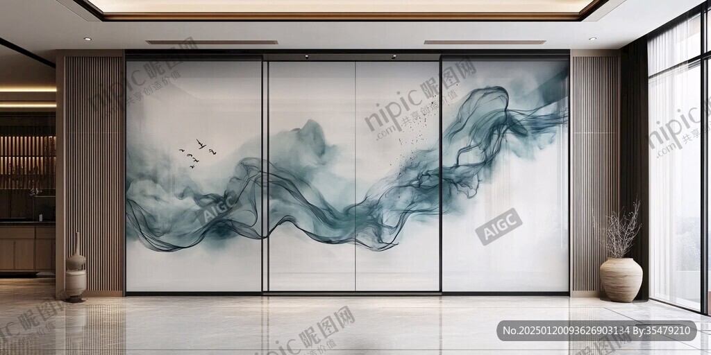 巨幅意境山水玻璃屏风