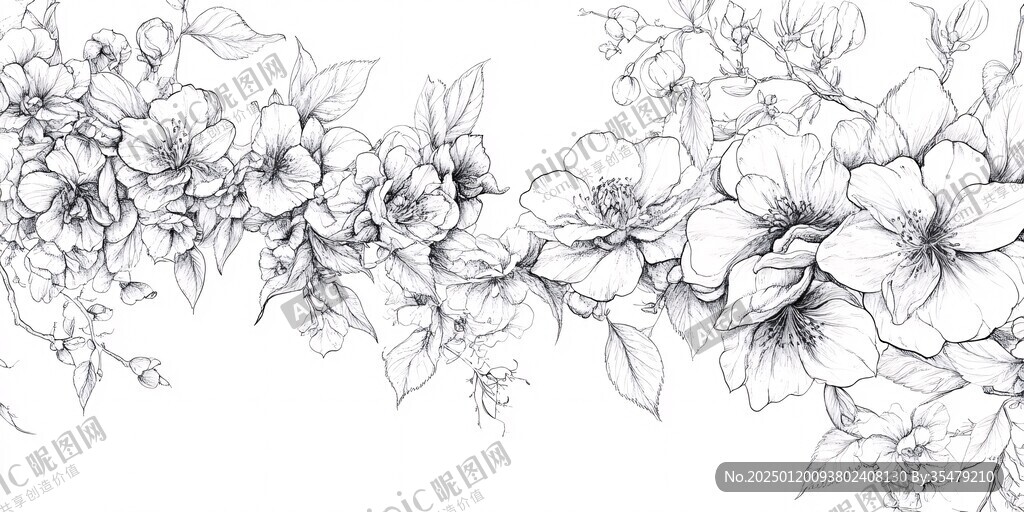 黑白手绘花