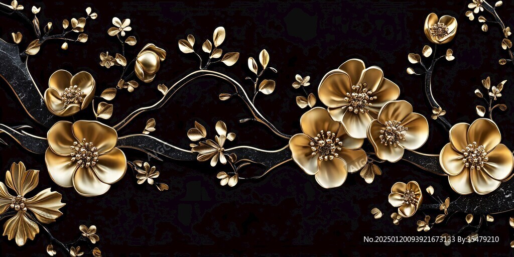 高精手绘黄金拉丝花卉