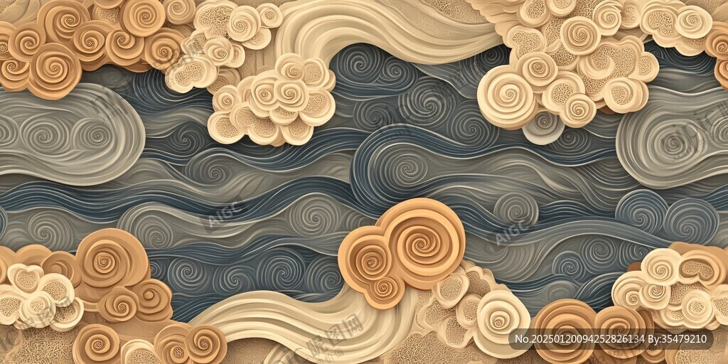 新中式浪花背景墙