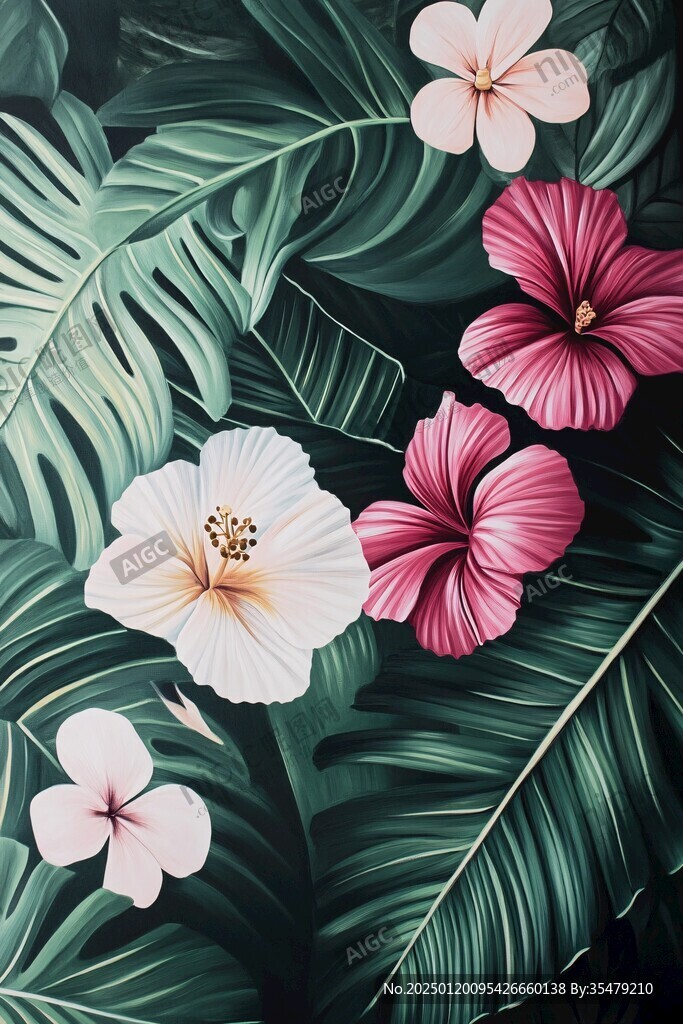 田园风热带树叶花朵