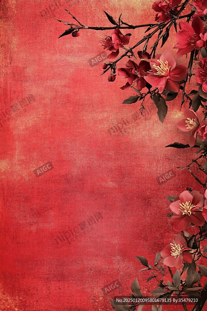 杏花红底图