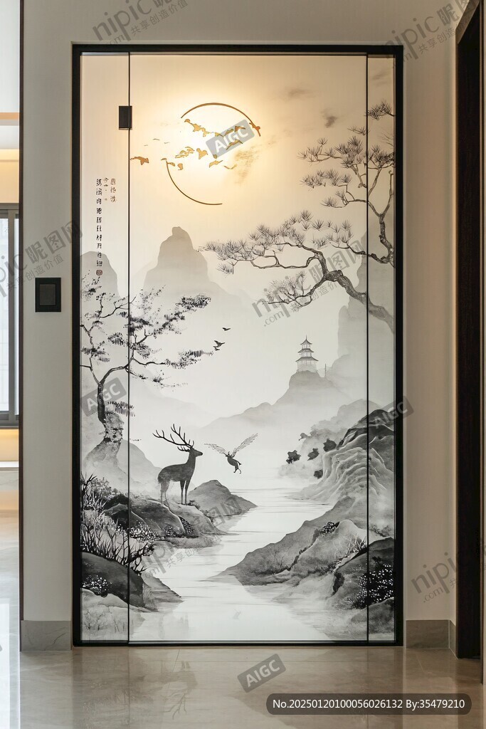 巨幅意境山水玻璃屏风