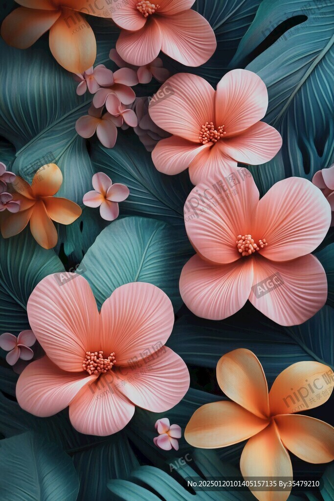 3d浮雕缤纷花卉