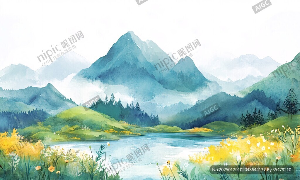 唯美山川插画
