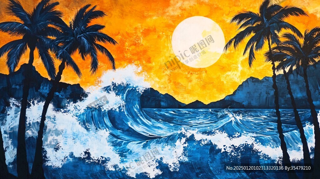 海边落日插画