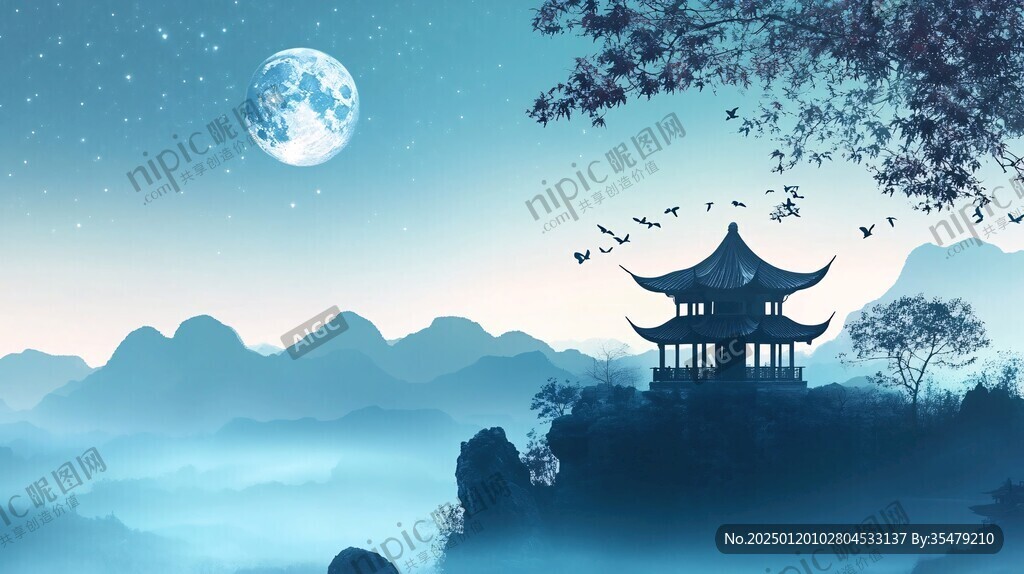 楼阁山水意境画