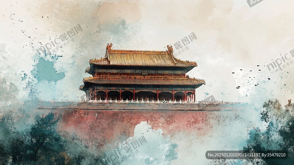 水墨横店横店红色水彩